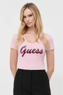 Koszulki sportowe damskie - Guess t-shirt damski kolor różowy - miniaturka - grafika 1