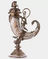 Zabawki kreatywne - Porcelanowy Róg Obfitości Biały w Kwiaty Cornucopia okuta Brązem - miniaturka - grafika 1