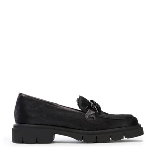 Damskie mokasyny skórzane z włosiem z grubym łańcuchem czarne - Wittchen - Mokasyny damskie - miniaturka - grafika 1