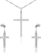 Zestawy biżuterii dla kobiet - Srebrny komplet biżuterii krzyżyki z cyrkoniami - miniaturka - grafika 1