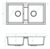 Zlewozmywaki - Kuchinox Rab Zlewozmywak granitowy dwukomorowy 76x44 cm czarny SBF_720Y - miniaturka - grafika 1