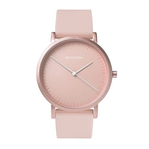 Sekonda Palette damski zegarek kwarcowy 34 mm z wyświetlaczem analogowym i silikonowym paskiem, różowy, pasek