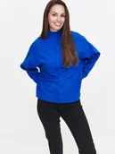 Swetry damskie - Luźny kobaltowy sweter damski z golfem - miniaturka - grafika 1