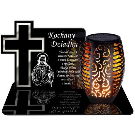 ZNICZ SOLARNY LED WIECZNY PODSTAWKA NA CMENTARZ GRÓB Krzyż EFEKT PŁOMIENIA DLA DZIADKA
