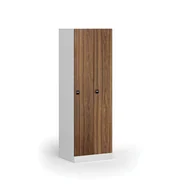 Szafki biurowe - Szafka ubraniowa metalowa, 2-drzwiowa, 1850 x 600 x 500 mm, zamek z czytnikiem kart RFID, drzwi laminowane, orzech - miniaturka - grafika 1