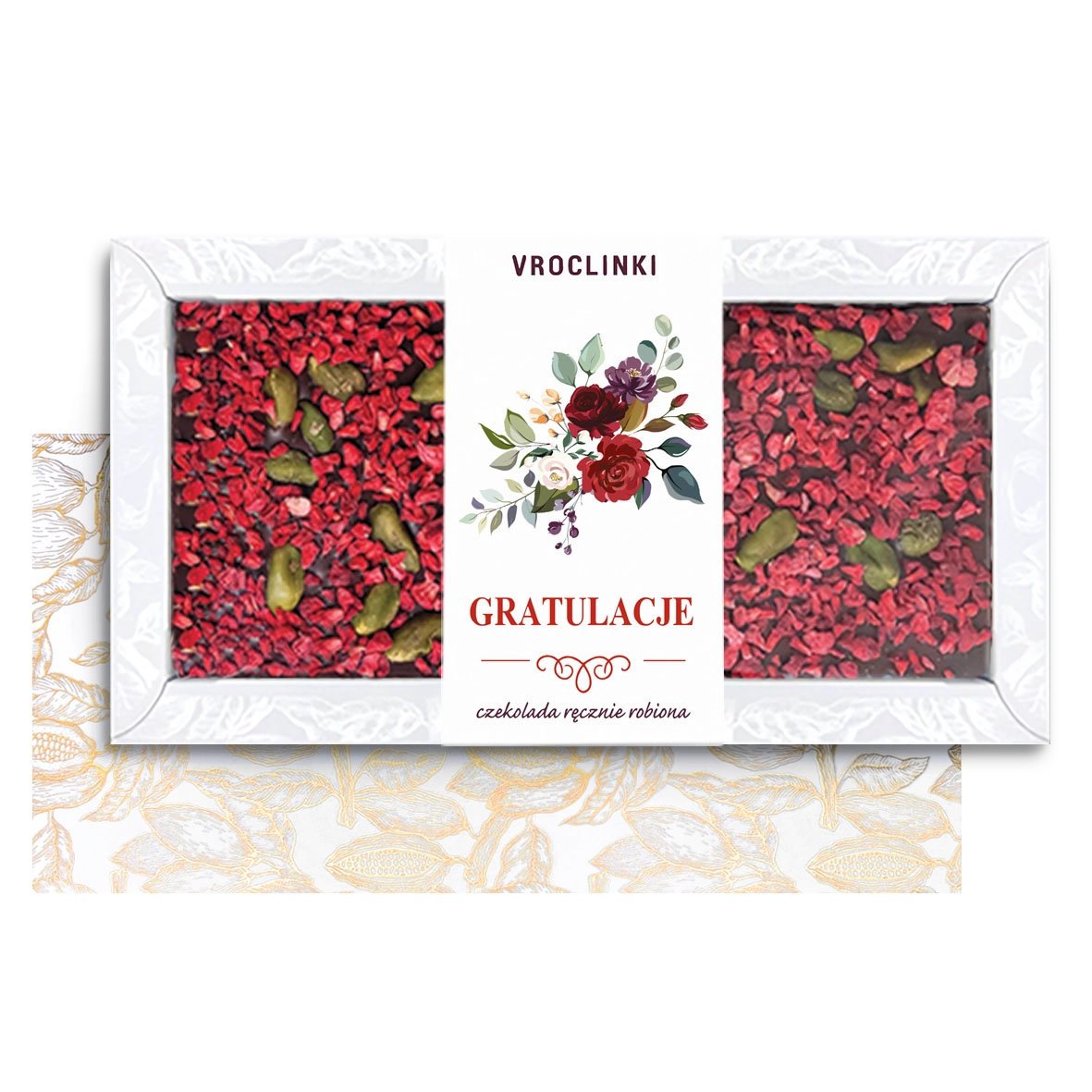 Czekolada Deserowa z Malinami i Pistacjami z Gratulacjami (80g)