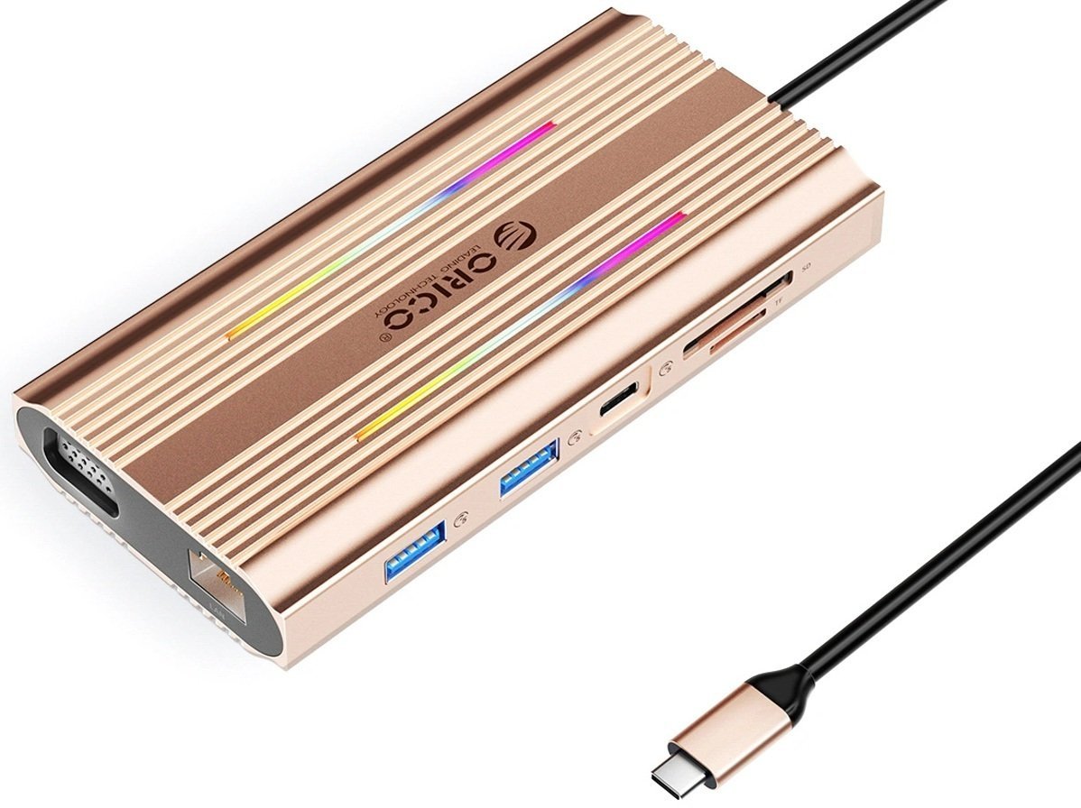 Stacja/replikator Orico XDR 12w1 RGB USB-C różowe złoto ORICO-XDR-X2-RG-BP