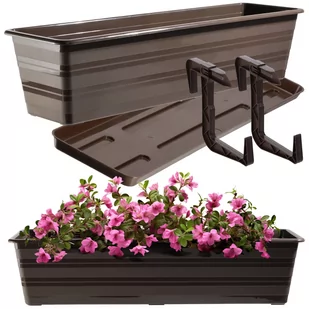 Doniczka balkonowa Cati + podstawka + uchwyty 60 cm, brąz - Donice - miniaturka - grafika 1