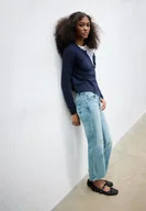 Spodnie damskie - Stradivarius D78 Dżinsy cropped dzwony ŚREDNI NIEBIESKI DENIM 44 - miniaturka - grafika 1