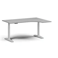 Stoły i stoliki do biura - Stół z regulacją wysokości, elektryczny, 675-1325 mm, narożnik prawy, blat 1600x1200 mm, podstawa biała, szara - miniaturka - grafika 1