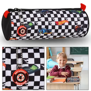 Hot Wheels Czarno-biały piórnik szkolny tuba, na zamek, dla chłopca, w samochody 22x8x8cm - Piórniki - miniaturka - grafika 1