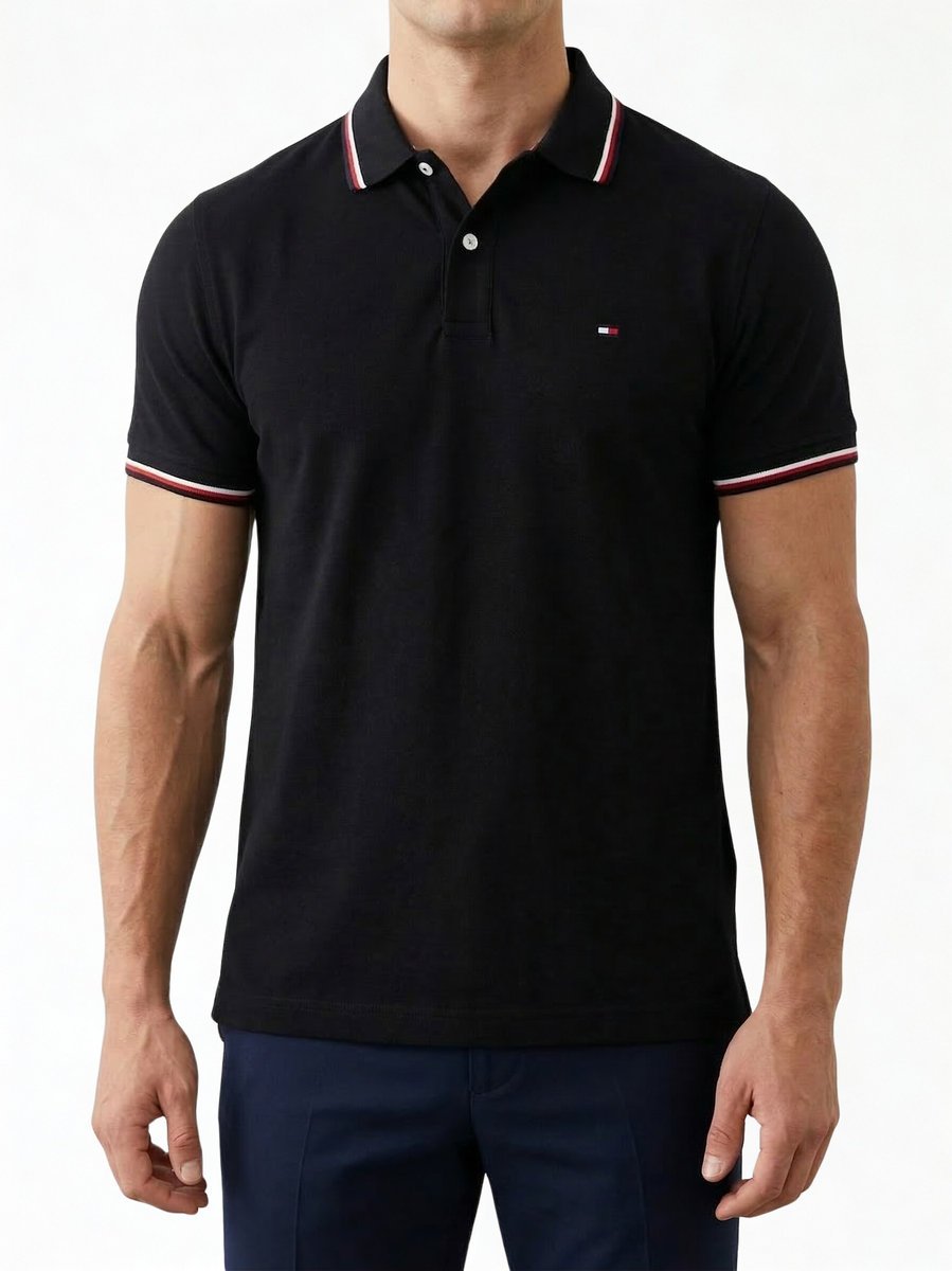 Tommy Hilfiger Męska koszulka polo polówka czarna regular fit rozmiar M