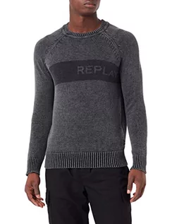 Swetry męskie - Replay Sweter męski, 098 BLACK, XXL - grafika 1