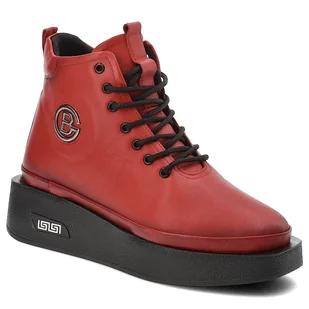 Czerwone Botki Artiker Stylowe Obuwie Na Koturnie - Botki damskie - miniaturka - grafika 1