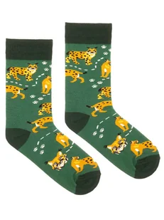 Rysie na zielono skarpetki kolorowe Kabak - Skarpetki męskie - miniaturka - grafika 1