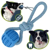 Zabawki dla psów - Szarpak BAWEŁNIANY z piłką dla psa, 3w1 ZABAWKA DO APORTOWANIA, PRZECIĄGANIA, GRYZIENIA 20 cm - miniaturka - grafika 1