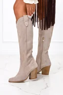 Kozaki damskie - Beżowe kozaki kowbojki POLSKA SKÓRA Casu 3094-OB290-36 - miniaturka - grafika 1