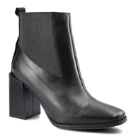 Botki damskie - Czarne Botki Karino Damskie Skórzane Obuwie - miniaturka - grafika 1