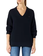 Swetry damskie - Tommy Hilfiger Damski sweter V-NK z bawełny prążkowanej dzianiny, pustynne niebo, L - miniaturka - grafika 1