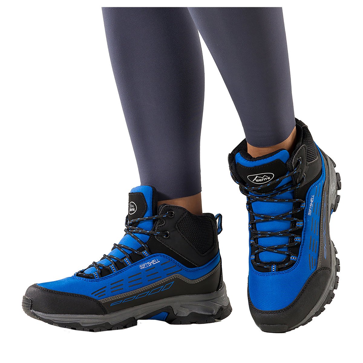 Niebieskie buty trekkingowe damskie z czarnymi dodatkami sznurowane softshell Casu Y7994-4-41