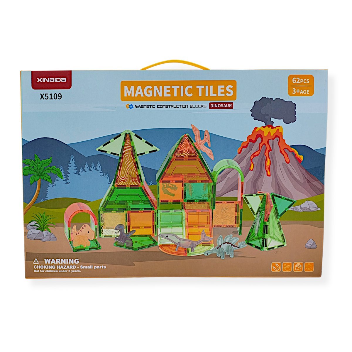 Klocki magnetyczne dinozaury 62 elementy transparentne – 3+