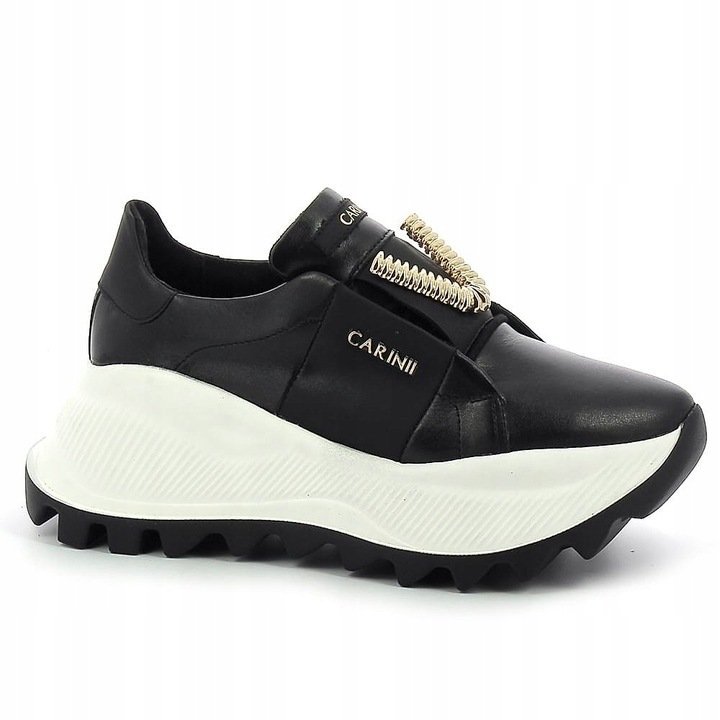 Czarne Sneakersy Skórzane Carinii B8149-E50 Platforma Modne R.40