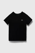 Koszulki dla dziewczynek - Lacoste t-shirt bawełniany dziecięcy kolor czarny gładki - miniaturka - grafika 1