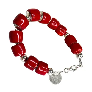 Srebrna bransoletka z koralem robaczywką - Bransoletki - miniaturka - grafika 1