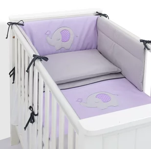 MAMO-TATO 3-el pościel dla niemowląt 100x135 do łóżeczka70x140cm - Słonik fioletowy / popiel - Pościel dla dzieci - miniaturka - grafika 1