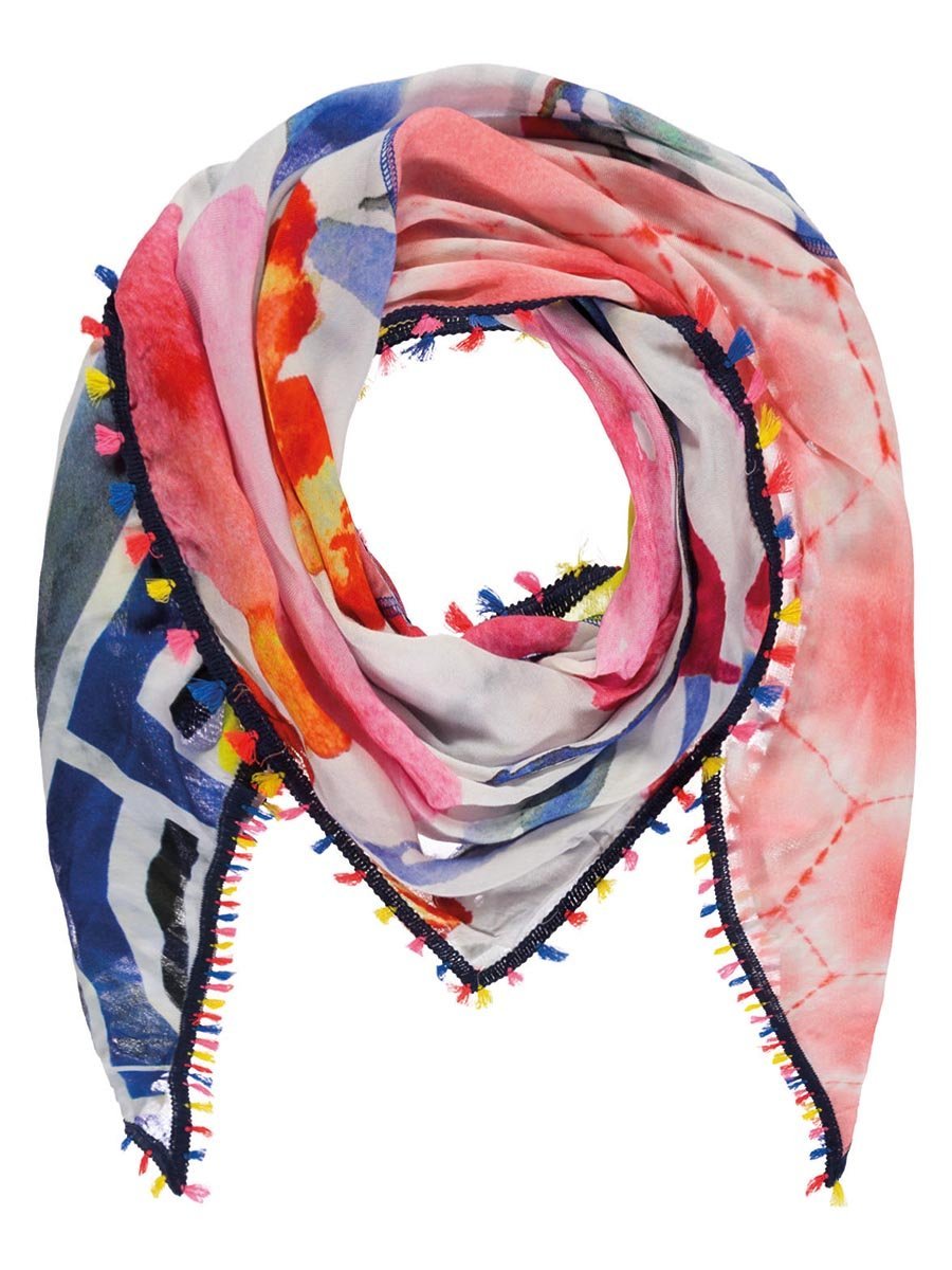 Szalik trójkątny kolorowy z frędzlami Passigatti