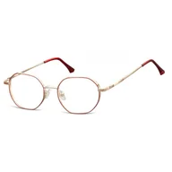 Okulary korekcyjne, oprawki, szkła - Okulary zerówki sześcioboczne oprawki korekcyjne medium M297C złoto-czerwone - miniaturka - grafika 1