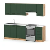 Meble kuchenne - Meble kuchenne nowoczesne modułowe 2.4m kuchnia mokka butelkowa zieleń - miniaturka - grafika 1