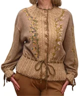Swetry damskie - Kardigan beżowy haftowany ręcznie, rozmiar L/XL - miniaturka - grafika 1