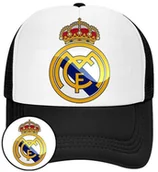 Czapki i chusty sportowe męskie - Czapka z Daszkiem Real Madryt Czarna z Nadrukiem Siatka Bejsbolówka - miniaturka - grafika 1