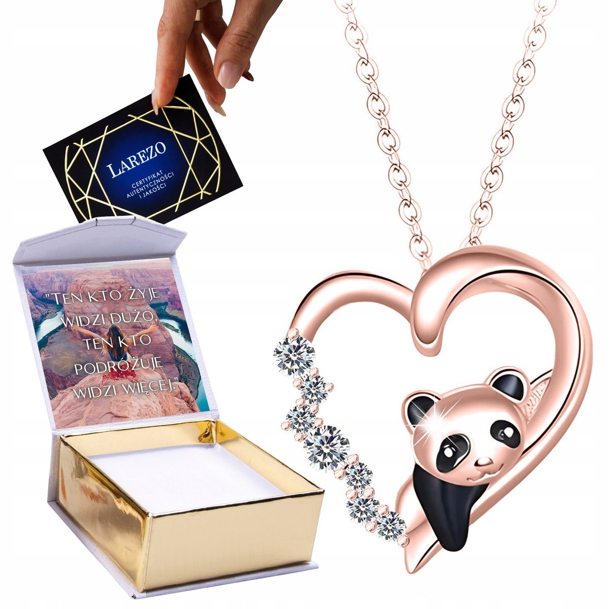 RÓŻOWY NASZYJNIK Serce Przyjaźni z Pandą dla bff Best Friends Panda NADRUK