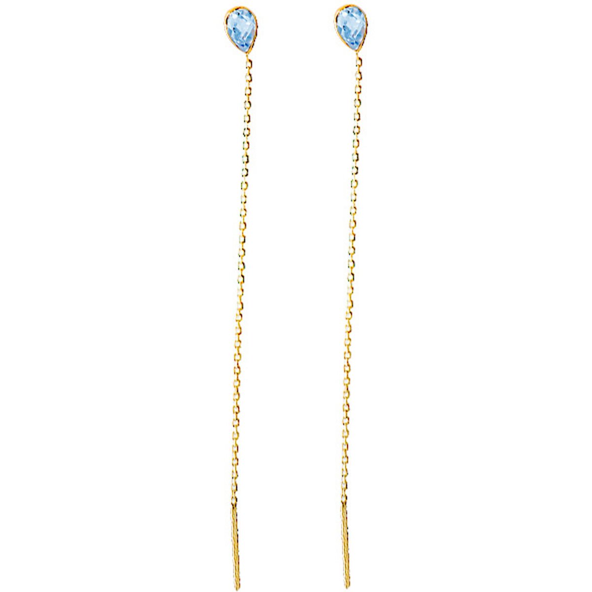 Złote wiszące kolczyki 585 z błękitną kroplą