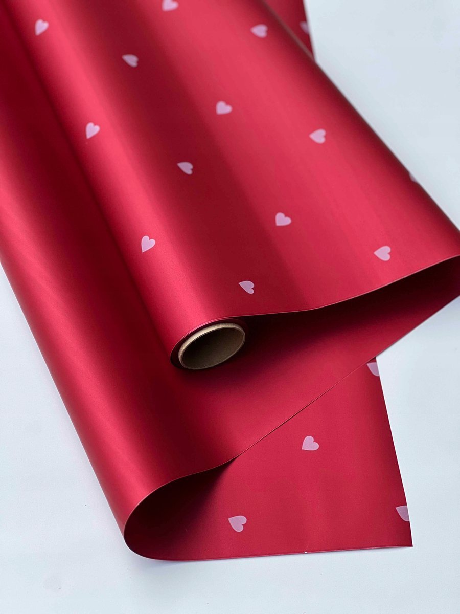 Papier Folia florystyczna do pakowania satynowa SERDUSZKA Wino + biały