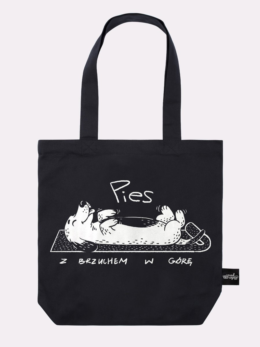 Torba Pies z brzuchem w górę bawełniana czarna prezent