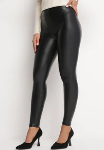 Czarne Ocieplane Legginsy z Ekoskóry i Gumką w Pasie Tikiran - Legginsy - miniaturka - grafika 1