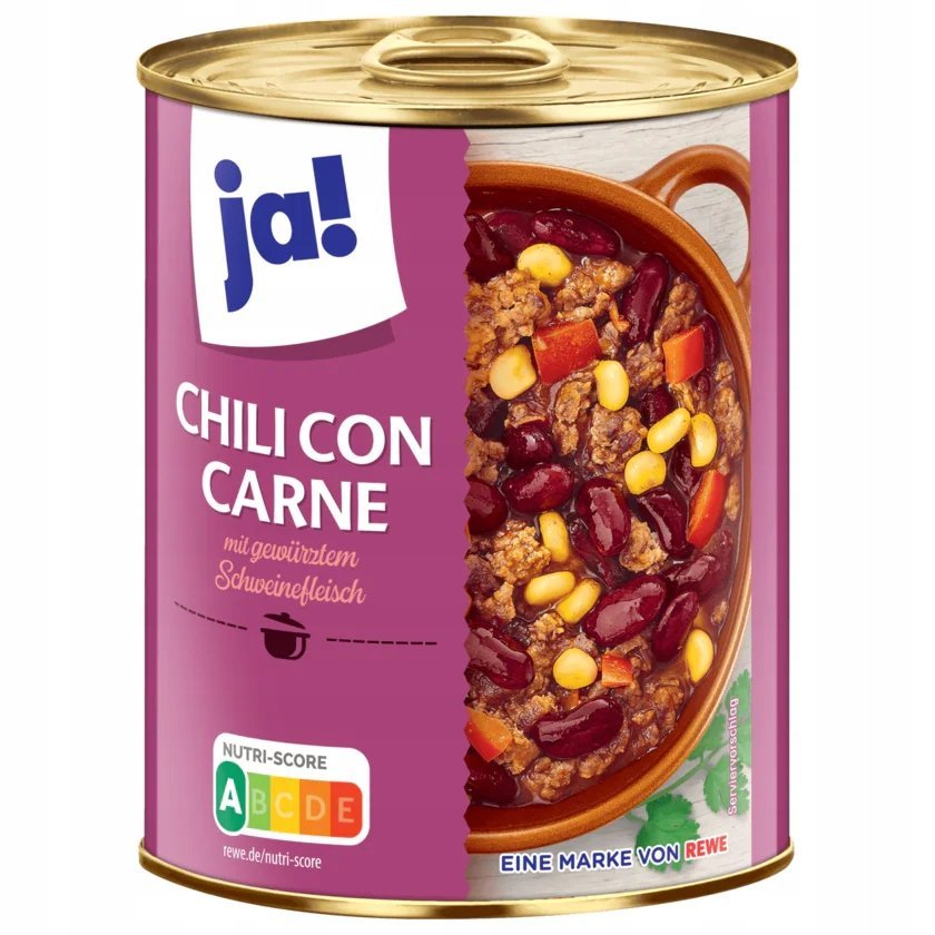 Chilli Con Carne z Wieprzowiną Ja! Duża Puszka 800 g z Niemiec