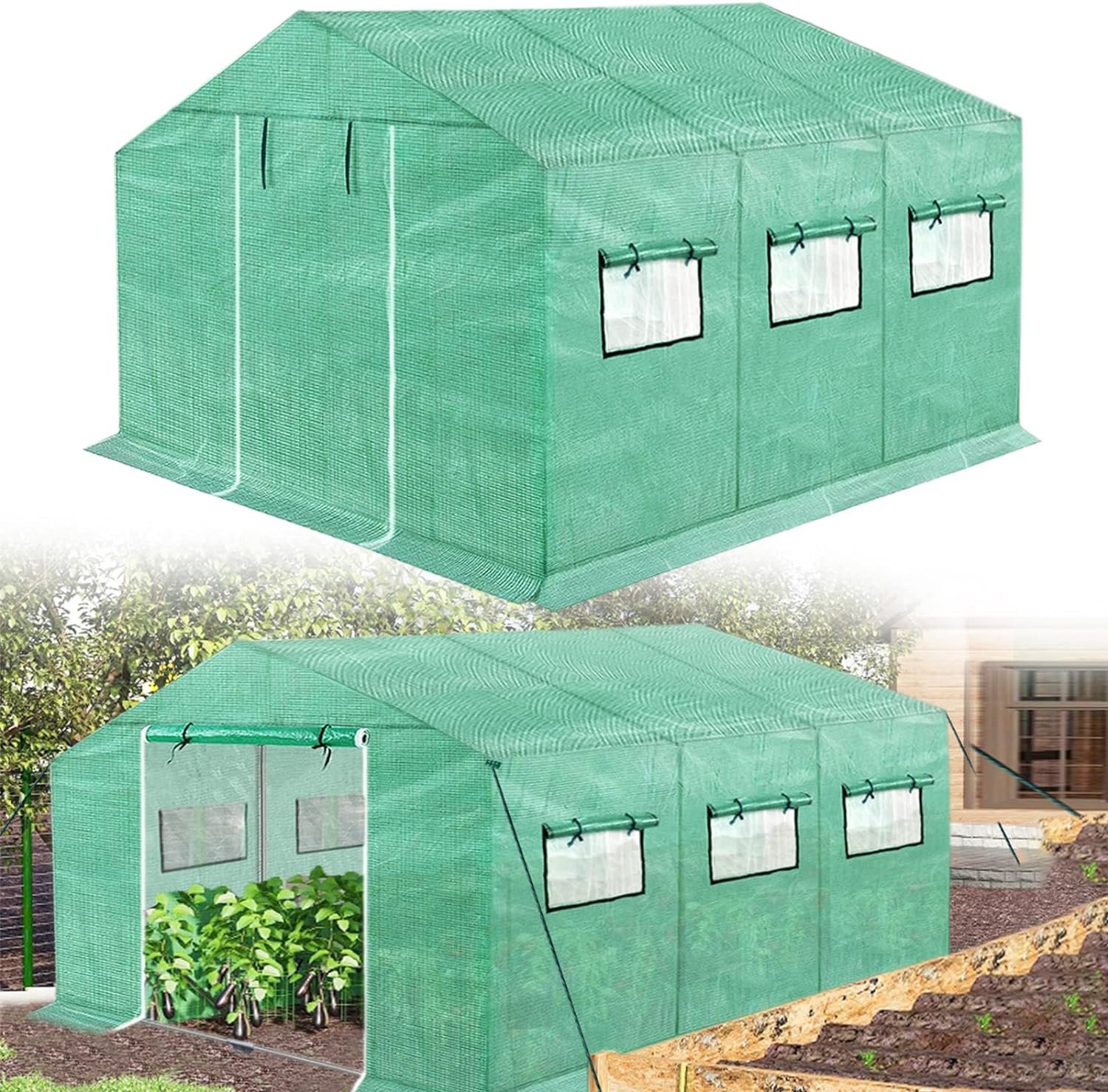 NAIZY Szklarnia 4,5x2x2m 9㎡ Szklarnia HDPE+LDPE+rura ocynkowana Szklarnia z oknem Pomidorownia Zimoodporna ochrona UV dla roślin ogrodowych, zielona