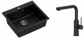 Zlewozmywaki z baterią - Quadron Zlewozmywak granitowy jednokomorowy 57*50*22 cm MORGAN 110 PURE CARBON czarny ze stalowym odpływem z baterią ANGELINA Q LINE PURE CARBON z wyciąganą wylewką kolor czarny - miniaturka - grafika 1