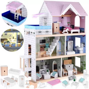 Domek drewniany dla lalek + basen winda mebelki światło led domek dla lalek - Domki dla lalek - miniaturka - grafika 1