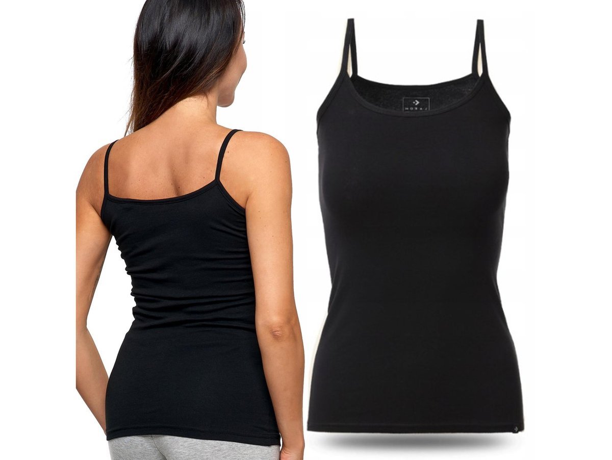 Moraj Top Damski Podkoszulka Koszulka Bawełniana Gładka Na Ramiączkach Czarny L