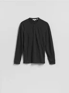 Koszulki męskie - Reserved - Lniany longsleeve henley - granatowy - miniaturka - grafika 1