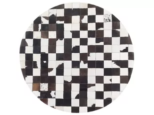 Dywan Patchwork Okrągły Skórzany ⌀ 140 Cm Czarno-biały Bergama - Dywany - miniaturka - grafika 1
