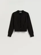 Swetry damskie - Reserved - Kardigan z ozdobnym wykończeniem - czarny - miniaturka - grafika 1