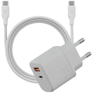 Ładowarka sieciowa Bazic Goport Velox Kit 1xUSB-C 1xUSB-A GaN 35W z kablem plecionym biały - Ładowarki do telefonów - miniaturka - grafika 1