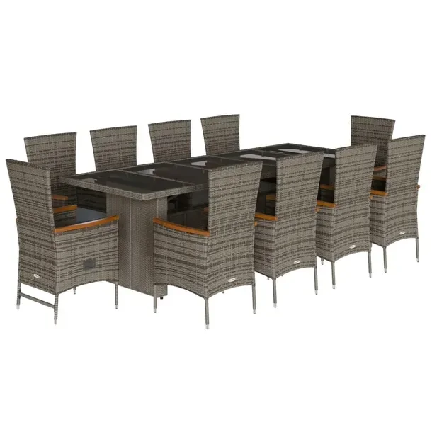 Zestaw Mebli Ogrodowych Rattan PE Szary, Stół 240x90x75cm, Krzesła 60x58