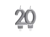 Dekoracje i nakrycia stołu na imprezę - Świeczka na 20-tkę srebrna - 7,5 cm - 1 szt. - miniaturka - grafika 1